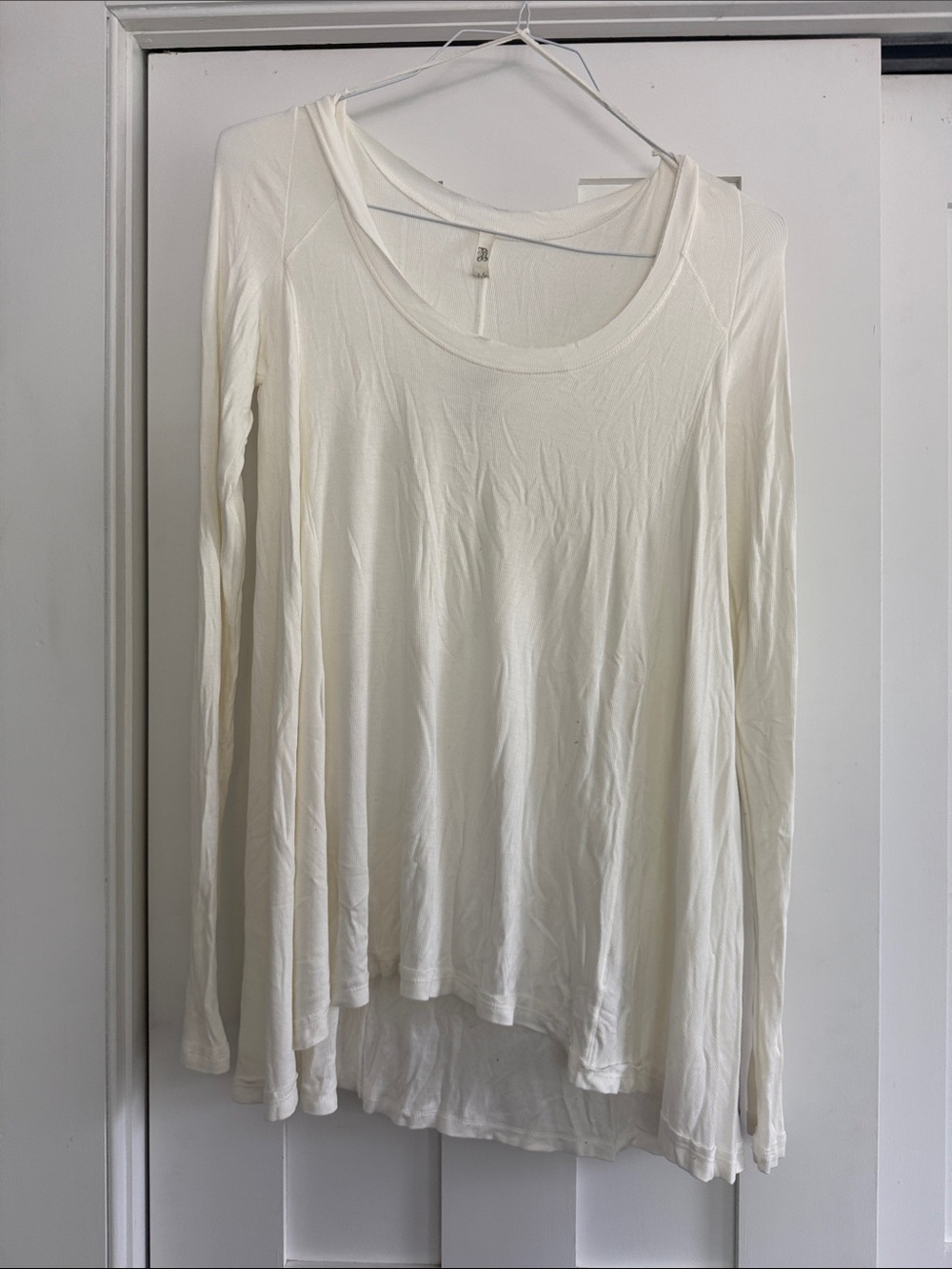 Free People Off-White Long Sleeve Scoop Neck Top